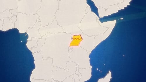 Uganda Country Highlight on World Map Zoom Animation