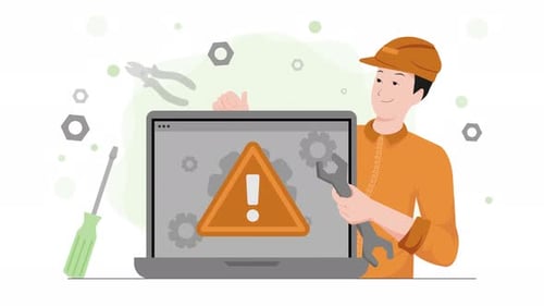 technician servicing a website, engineer repairing a web site animation 4k