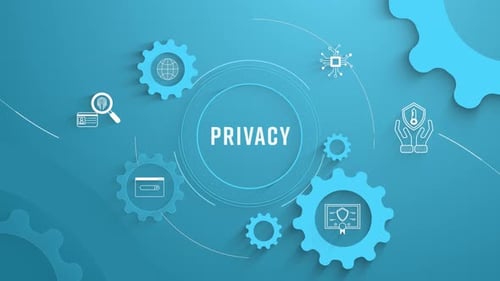 Flache Infografik zum Einfärben von Icons und Datenschutz im Hintergrund, ablaufbare Animation