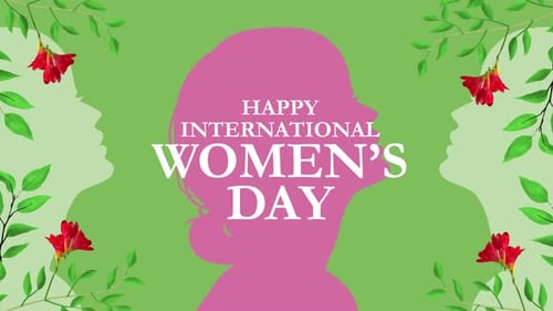 Happy International Women's Day Title with Silhouettes and Flowers