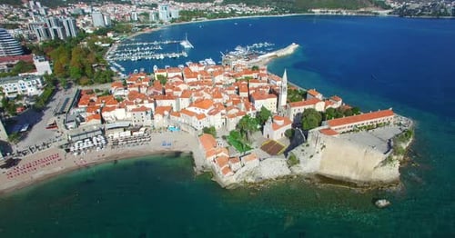 Drone video of Aman Sveti Stefan resort island near Budva, Montenengro