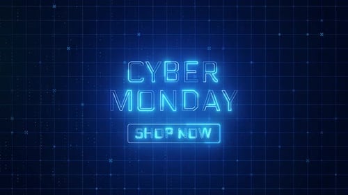 Cyber Monday Neon Text Reveal with Digital Grid Background