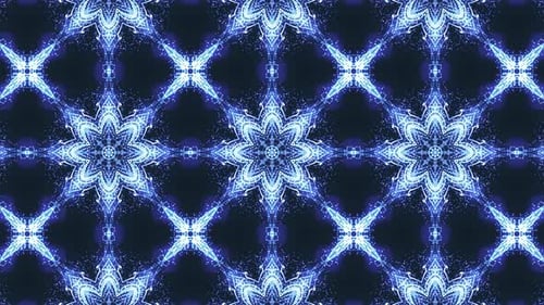 Abstract Blue Glowing Particle Kaleidoscope Pattern Loop Background