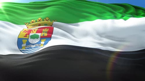 Realistic Flag with Coat of Arms Waving in Sunlight