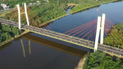 Aerial Drone Flight top down View of freeway busy city rush hour heavy traffic jam highway. Aerial v