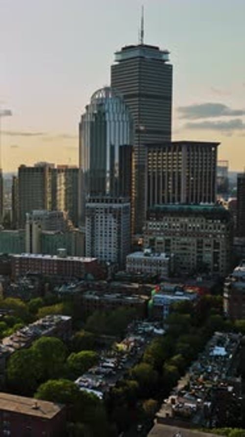 View of Boston skyline from above during golden hour