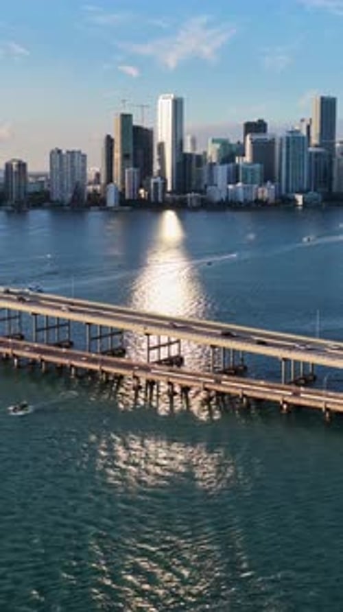 Sunset Skyline At Miami In Florida United States.