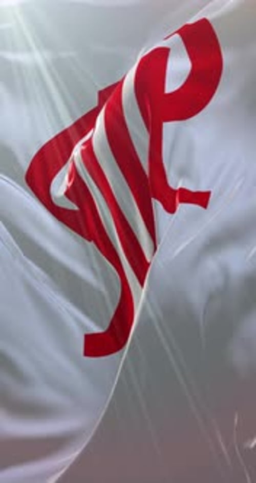 Waving White Flag with Abstract Red Symbol Animation