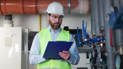 Le directeur inspecte l'équipement de l'usine pour assurer le contrôle de la qualité de la production