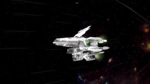 3D Futuristic Spaceship Traveling Through Starry Cosmos