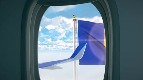 Realistic Barbados Flag Displayed From Airplane Window