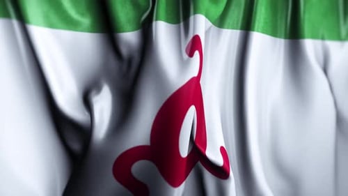 Realistic Waving Flag With Green, White, And Stylized Red Symbol