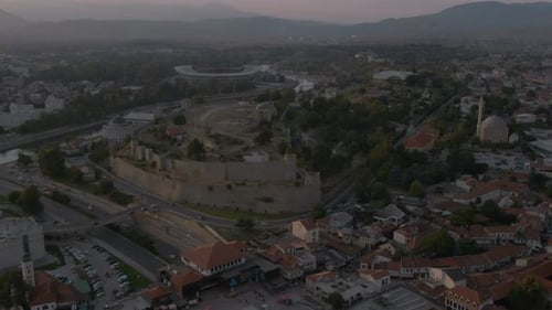 Aerial View of Fortress in Urban Cityscape