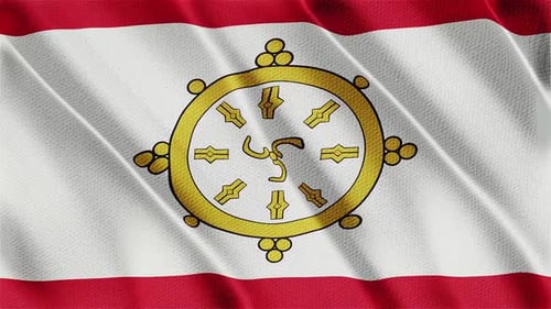 Realistic Waving Flag with Sacred Wheel Symbol