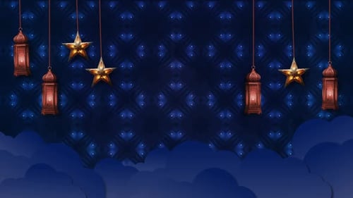 Ramadan Eid Celebration Background with Glowing Lanterns and Stars
