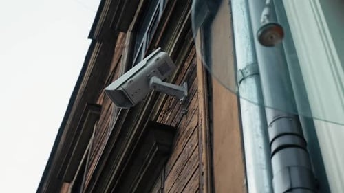 Building Security Lowangle Shot of a CCTV Camera Installed on the Side of a Structure