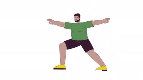 Big boned african amerian man standing in yoga asana line 2D character animation