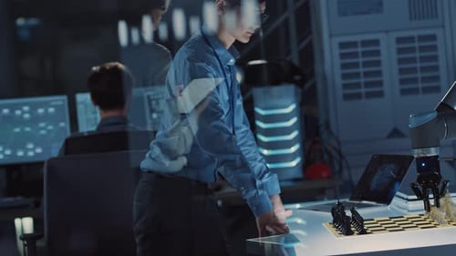 Professional Japanese Development Engineer is Testing an Artificial Intelligence Interface by Playi