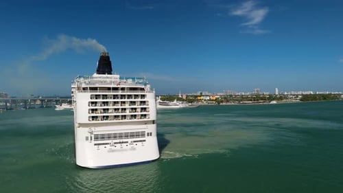 Large Cruise Liner Preparing to Departing From Port Miami
