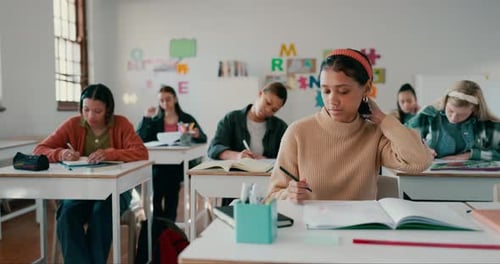 Students Learning Together in a Bright Classroom