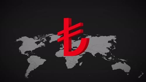 Animated Turkish Lira Symbol on Global Map Background