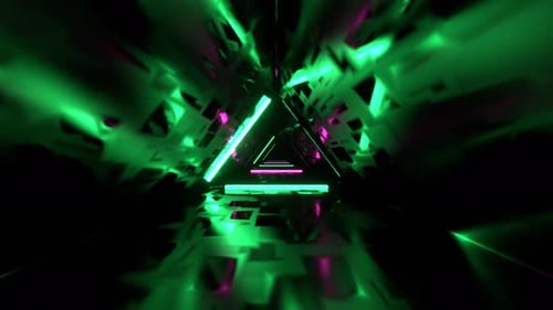 Green And Pink Flashing Triangular Neon Corridor Background VJ Loop In 4K
