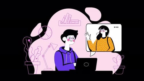 Animated Illustration of Two People Video Chatting