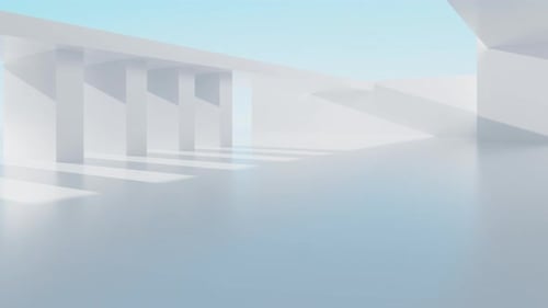 Abstract outdoor geometric building with light and shadow motion.