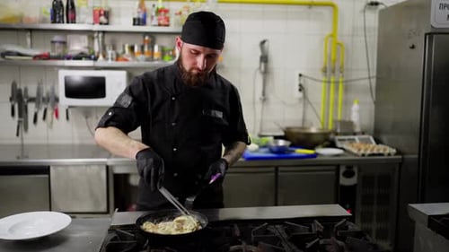 Chef Cooking Food in Commercial Kitchen