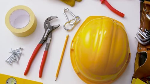 Repair Building and Renovation Concept - Different Work Tools on White Background Allen Key