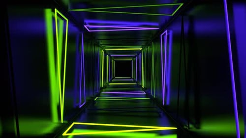 Purple And Light Green Neon Strobe Triangles Tunnel Background Vj Loop In 4K