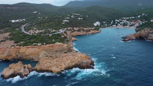 Aerial view of Ibiza Island, Balearic Island, Spain.