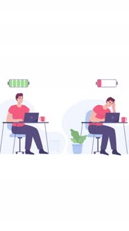Tired And Energetic Office Worker Working In The Office Main On Vertical
