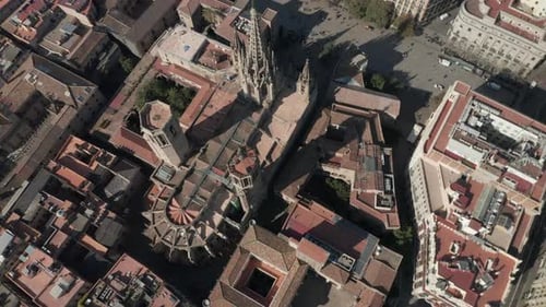 Top Down Footage of Large Church and Surrounding Buildings