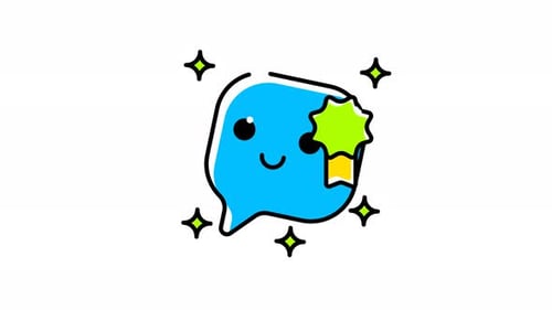 Blue speech bubble with a check mark and stars animation video