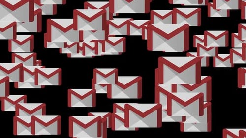 Scattered gmail icons on black background
