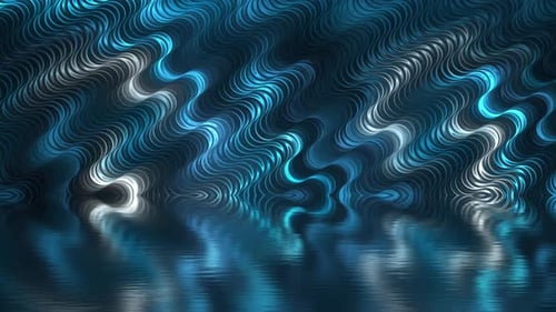 Glowing Abstract Wavy Lines Reflected On Liquid Background