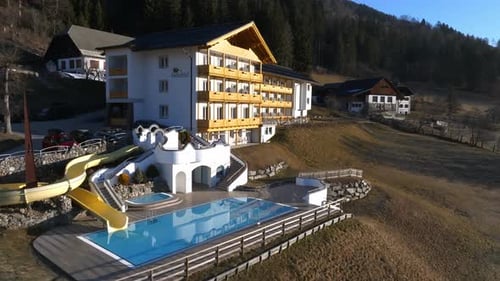 Beautiful Luxury Alpine Hotel on Top of the Mountain During Spring Time