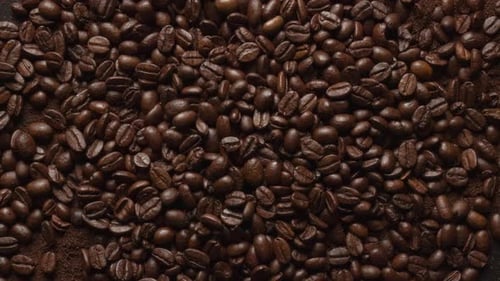 Close Up of Seeds of Coffee Top View Fragrant Coffee Beans are Roasted Smoke ProRes