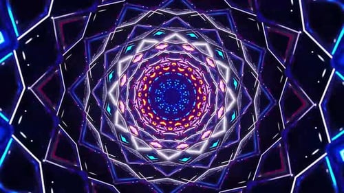 Vibrant neon geometric tunnel for music visuals and tech projects