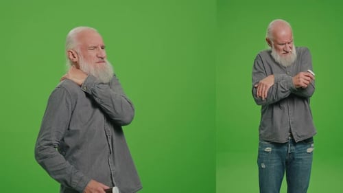 2In1 Split Green Screen Montage An Old Man with a Sore Elbow and Shoulder