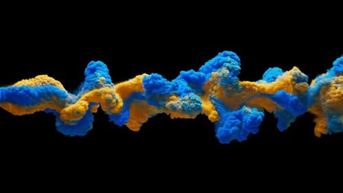 3D animation of yellow and blue thick smoke. With Alpha Channel.