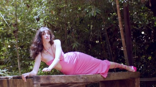 Woman Reclining in Pink Dress Outdoors