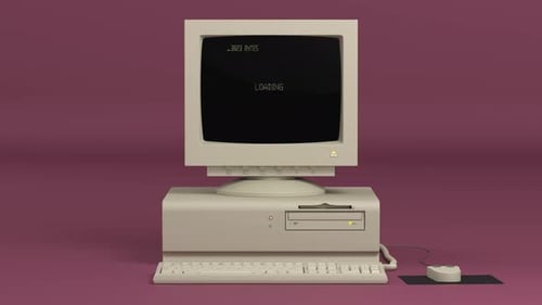 Old PC Turn ON and OFF with Green Screen Retro Vintage Computer in a Modern Background 4k
