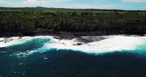 Black Sand Beach at Isaac Hale Beach Park (Pohoiki) on Big Island of Hawaii - Static Aerial View Fac