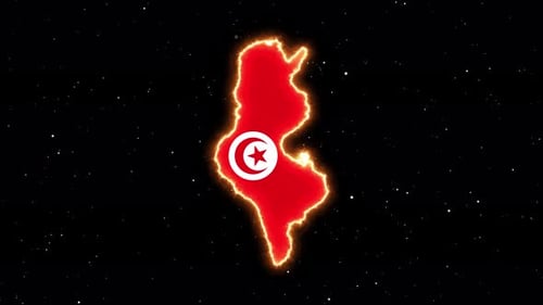 Animated Map of Tunisia with Glowing Outline and Space Background