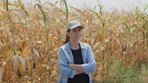 Confident Woman Farmer Standing in a Cornfield