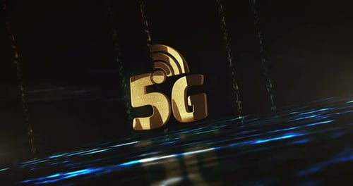5G mobile wireless network technology golden metal shine symbol