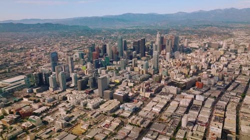 Los Angeles financial centre with beautiful skyscrapers. Scenic view of great city in California