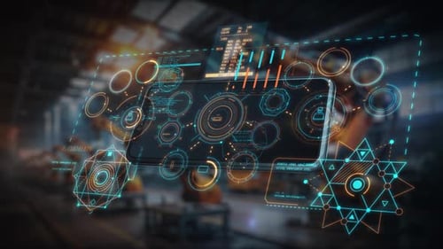 Futuristische Smartphone-Überwachungsdaten in einer intelligenten Werksumgebung